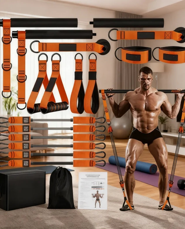 Resistance Band Home Pilates Set with Resistance Bar Bands All-in-One Strength Training Kit for Full Body Workout
